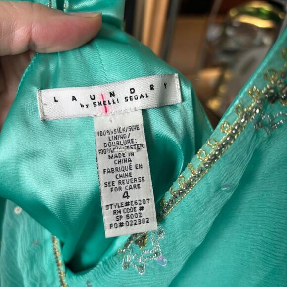 Laundry by Shelli Segal Silk Aqua Beaded Halter Dress Size 4 Bias Cut - Picture 8 of 8